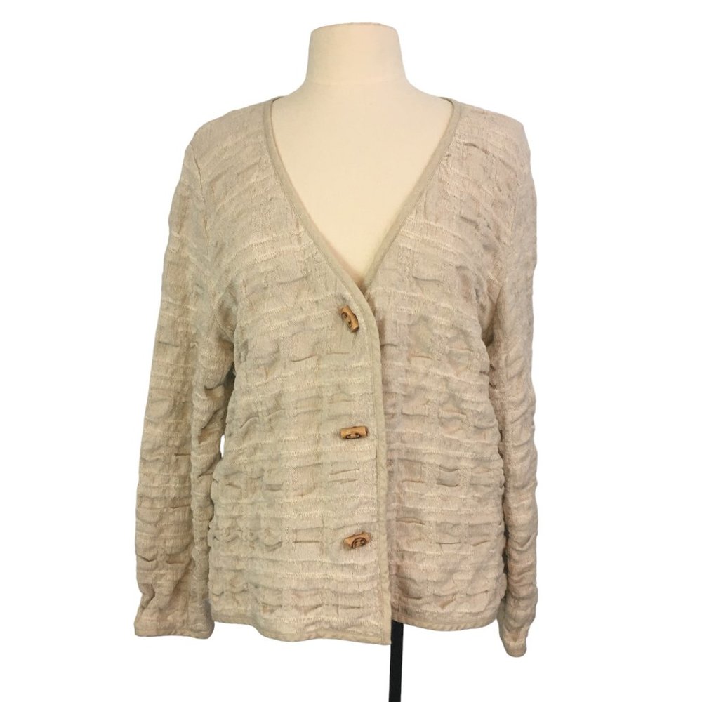 The Territory Ahead Ivory Cotton Linen Blend Cardigan, Wrinkled Puckered M